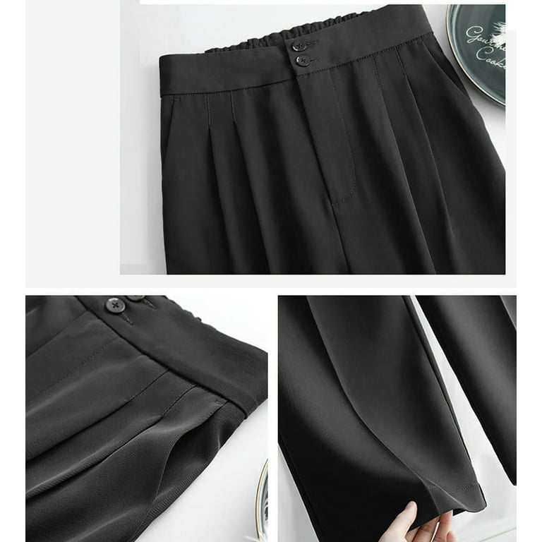 Clearance Loose High Waist Fashion Womens Casual Solid Color Pants Straight  Wide Leg Trousers Pants Black L 