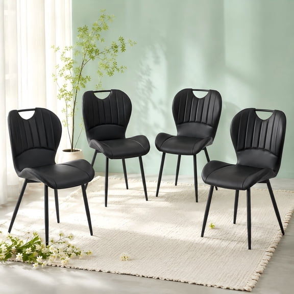 Dining Chairs Set of 4 PU Leather Metal Black Handle 34 Inch for Kitchen Restaurant