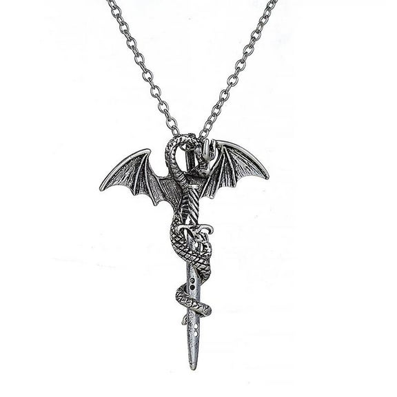 Dragon Necklaces For Women Mensilver Color, Novelty Glow In The Dark Luminous Pendant Necklace Vintage Retro Sword Wing Charm Gothic Punk Hip Hop Neck