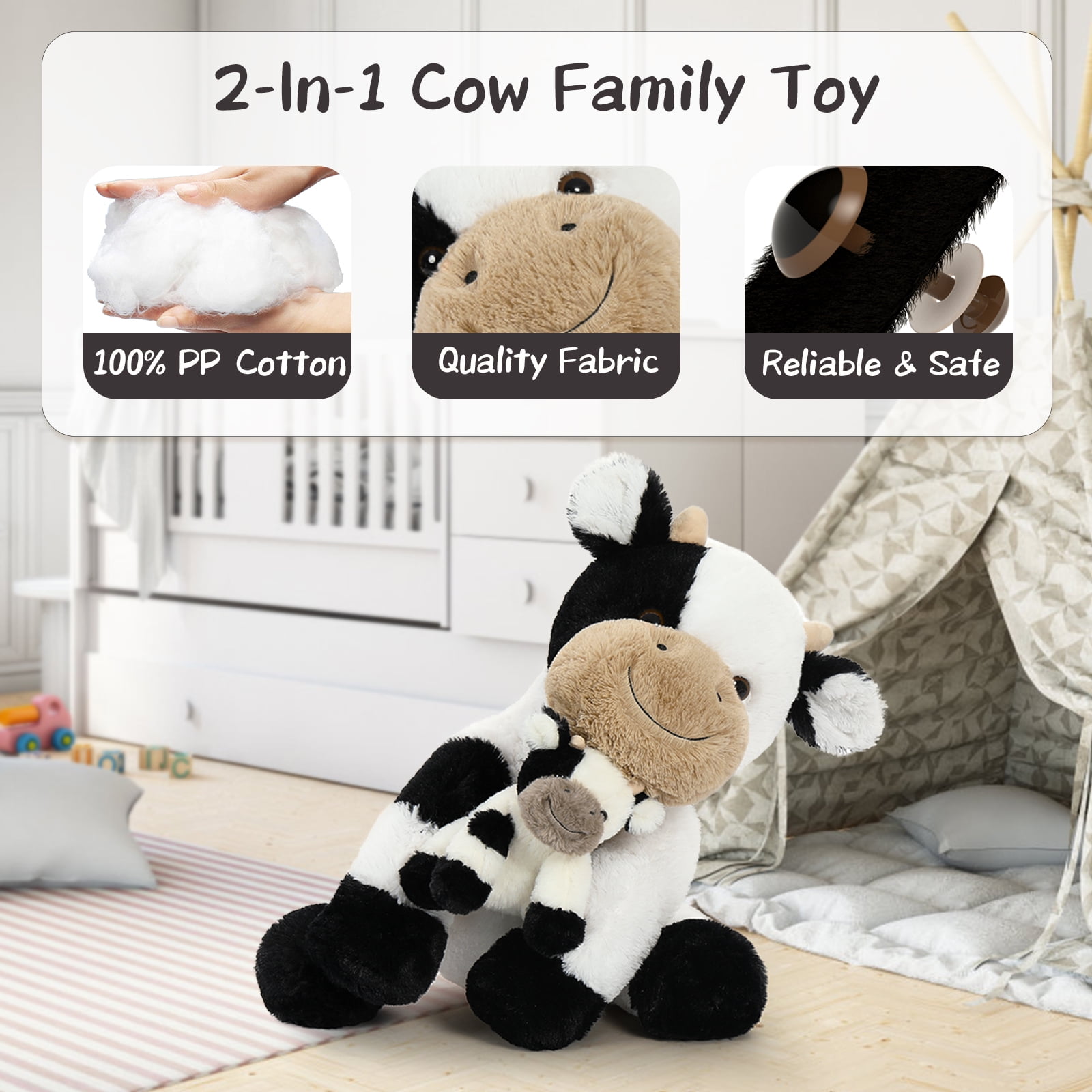 MaoGoLan 20" Cow Stuffed Animal with One Baby Cow Plush Toy Stuffed Dairy Cattle Toys
