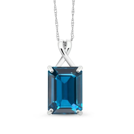 - 8.50 Ct Emerald Cut London Blue Topaz 10K White Gold Pendant With Chain