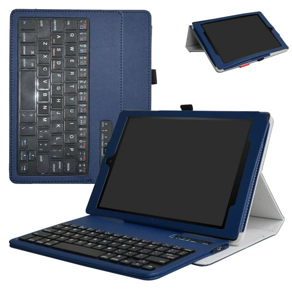 Labanema 10.1" Amazon New Fire HD 10 2017 Bluetooth Keyboard Case, PU Leather Folio Stand Protective Case, Cover for 10.1" Amazon New Fire HD 10 2017 (Blue)