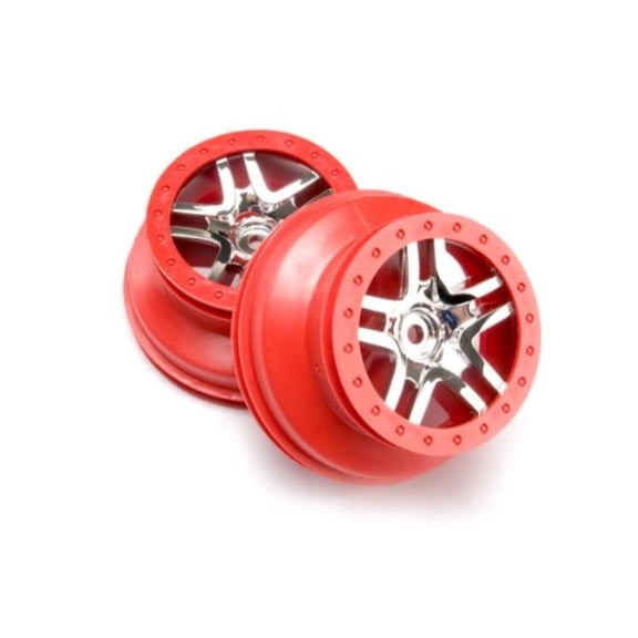 traxxas 6872a sct split-spoke chrome, red beadlock-style wheels (pair)