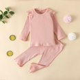 thumbnail image 4 of Infants Girls Top, Fall Trousers, Stripes Ruffle Round Collar Long Sleeves Elastic Kids Sleep Clothes, 4 of 4