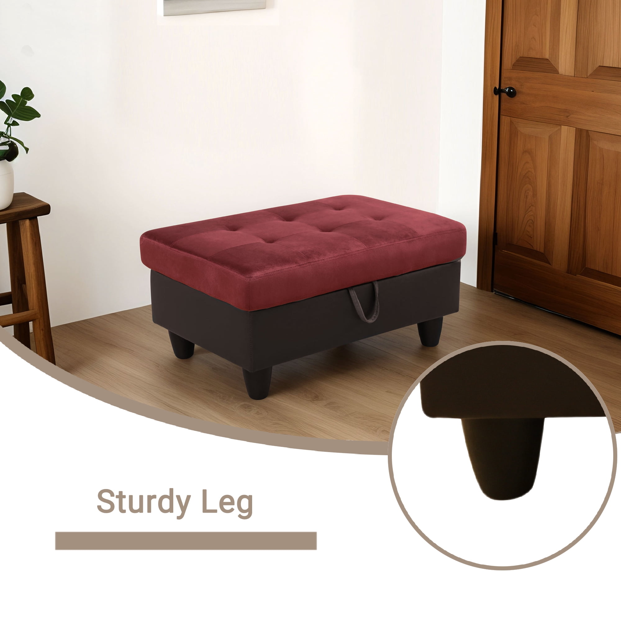Flannel and PVC Storage Ottoman for Living Room