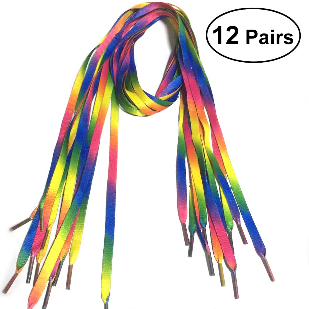 1 Pair of Wide Flat Shoelace Rainbow with Multicolor 