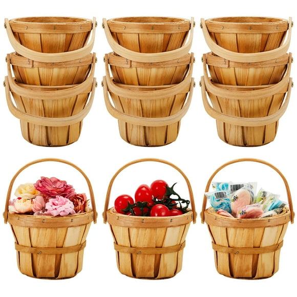 Marsui Mini Wooden Apple Baskets Bulk for Gifts 4 x 5.1 Inch Mini Berry Baskets with Handle for Picnic Garden Picking Fruit Strawberry Flowers Crafts Picnic Home Wed