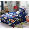 WPM 4 Piece Kids Twin Size Comforter Set Sports football baseball navy blue bedding for kids bed room sheets pillow sham with Plush Toy-JD6651â€¦