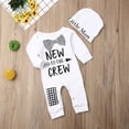 thumbnail image 2 of Newborn Baby Boy New to The Crew Long Sleeve Bowtie Romper Jumpsuit with Hat Set Fall Clothes Outfit, 2 of 6