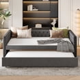 thumbnail image 2 of Full Size Gray Daybed with Twin Trundle, Linen Upholstered Sofa Bed, Tufted Design, Square Arms, Ideal for Living Room or Guest Room, Easy Assembly, 2 of 9