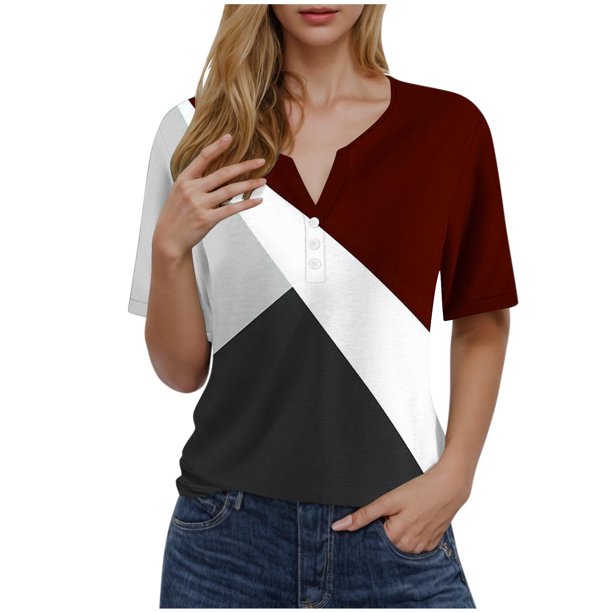 Blusas de Manga Corta para las Mujeres Impresas 3/4 Manga Cuello Redondo Blusa Casual, Ligero Diario Superior