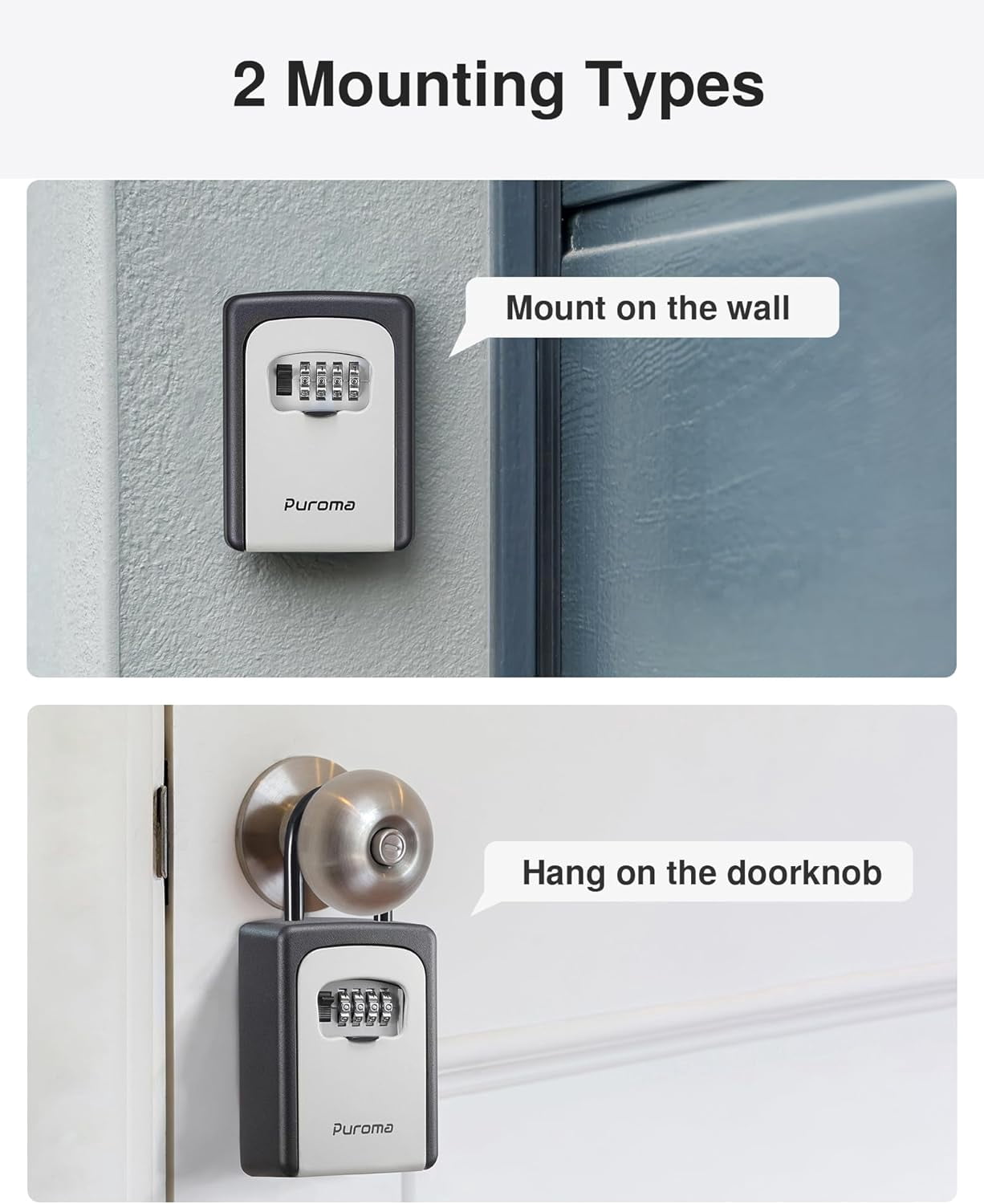 Large Key Lock Box Resettable Combination Code Lockbox Portable Wall Mount Security Safe Box for Outdoor Home Office Door Handle Gray (4 Pack)