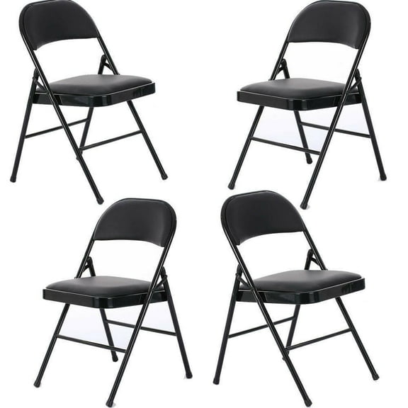 Wubio 4 Pack Black Padded Folding Chairs Stackable Picnic Party Commercial Set of 4