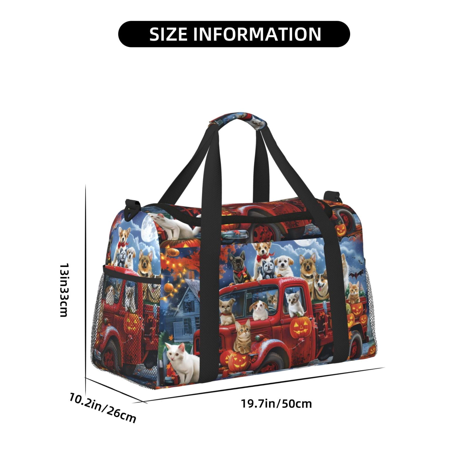 Fuzoiu Halloween Pets Pumpkins Print Travel Duffle Bag,Carry On Tote Bags,Duffel Bag,Sport Gym Bag, Hospital Bag for Labor and Delivery, Overnight Bag,Luggage Bag