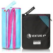 VENTURE 4TH Micro Fiber Travel Towel - Sports Towel: Packtowel for Gym, Beach, Camping, Backpacking, Swimmers - Fast Drying and Lightweight (Blue-Pink Medium)