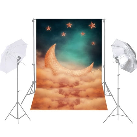 Andoer 1.5 * 2.1m/5 * 7ft Photography Background Cartoon Night Sky Moon Star Cloud Backdrop Photo Studio