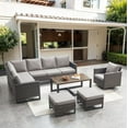 thumbnail image 2 of PARKWELL 7 Pieces Outdoor Furniture Seating Group,Wicker Cushioned Sectional Conversation Sofa Set Swivel Glider Ottoman,Gray, 2 of 13