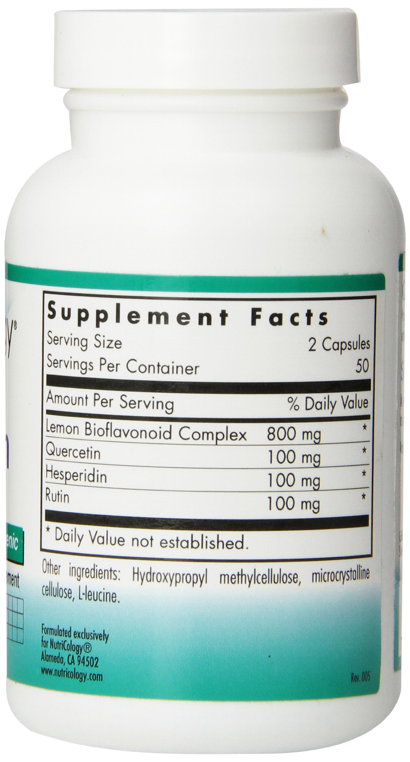 NutriCology Quercetin Bioflavonoids - Quercetin Supplement with Lemon Bioflavonoid Complex - Antioxidant & Immune Support - Hypoallergenic - 50 Servings - 100 Capsules