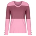 thumbnail image 5 of Oplxuo Women's Color Block Long Sleeve Tops Fall Dressy V Neck Blouses Business Casual Loose Tunic Shirts, 5 of 6