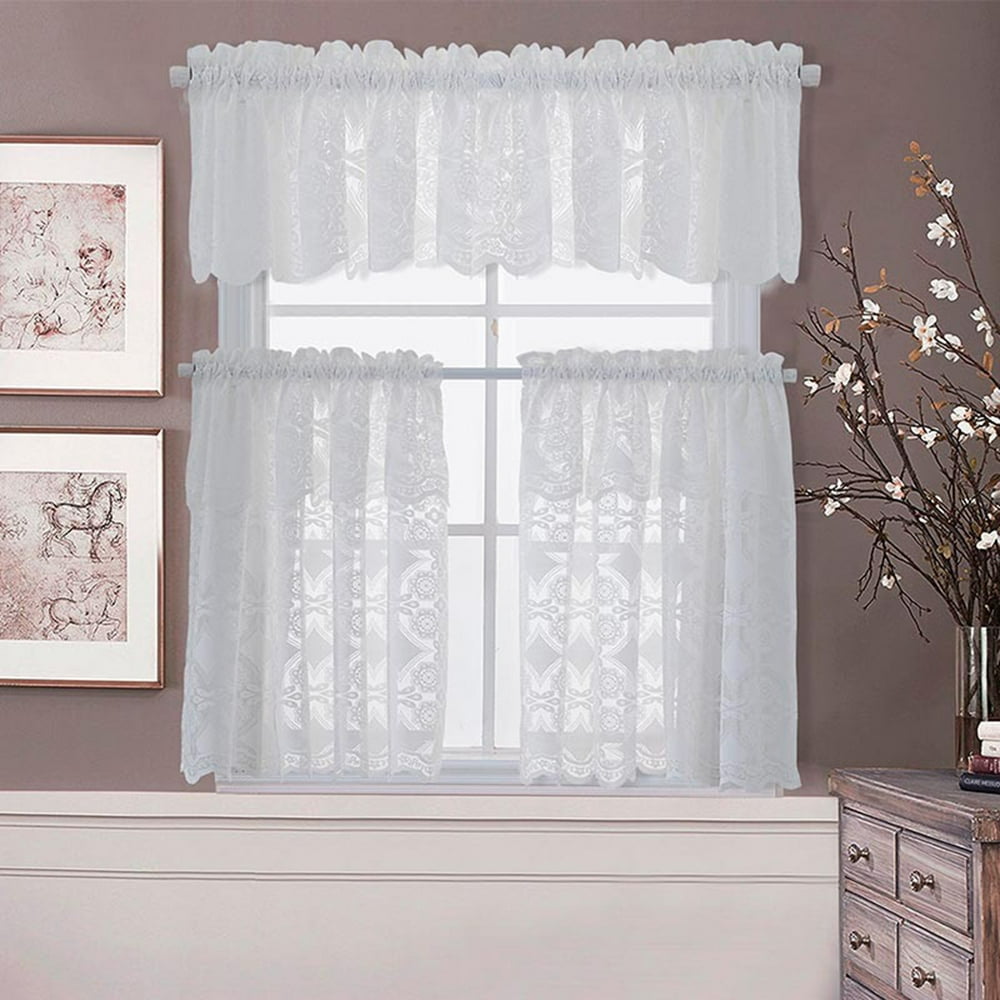 Lace Flower Window Balcony Short Curtain Gauze Kitchen Valance Drape