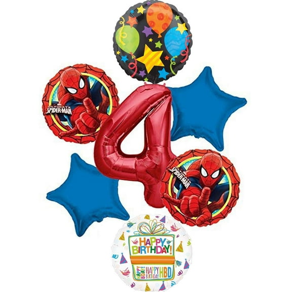 Spider-man Party Supplies 4th Birthday Spiderman in Action Balloon Bouquet Decorations