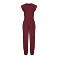 thumbnail image 4 of Scyoekwg Womens Casual 2 Piece Outfits Sleeveless Round Neck Tops Wide Leg Pants Casual Trendy Solid Color Loose Sweatsuits Sets Tracksuit (Wine,S), 4 of 6