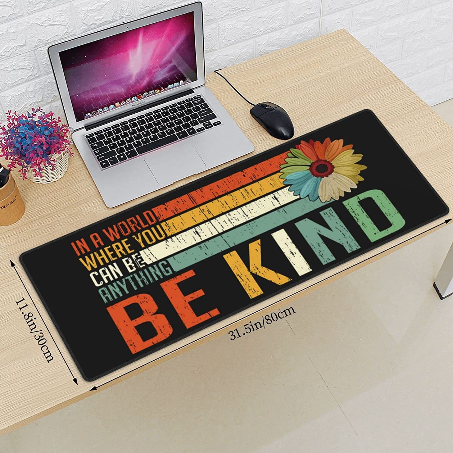 Black Kind World Flower Where Anything Mouse Pad XL Extended Desk Mat, Non Slip Rubber Base Stitched Edge Gaming Pc Desktop Large Mice Pad,31.5 x 11.8 Inch