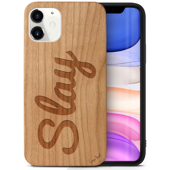 Case Yard Wooden Case Outside Soft TPU Silicone, Slim Fit Shockproof Wood Protective Phone Cover for Girls Boys Men and Women, Supports Wireless Charging Slay Design case for iPhone-11