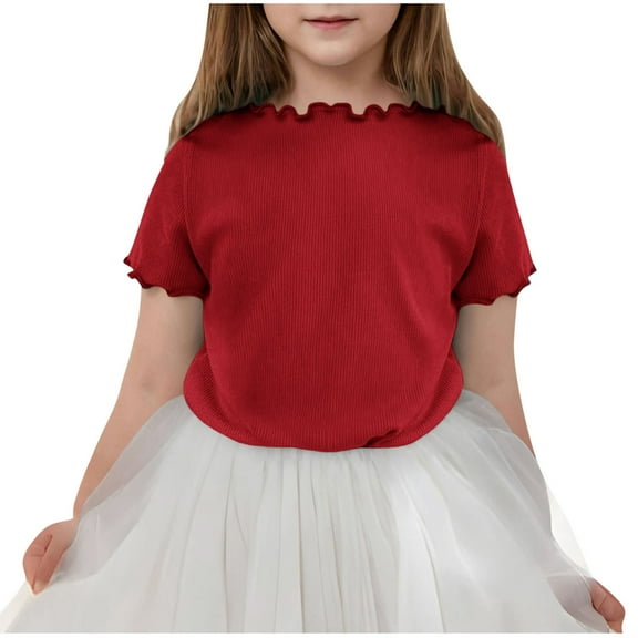Dianli Girls Shirts T-Shirts Crew Neck T-Shirts Loose Fit Short Sleeve Casual Solid Tops Workout Summer Tops Clothes for Girls 4-12 Up to 60% Off Wine 120
