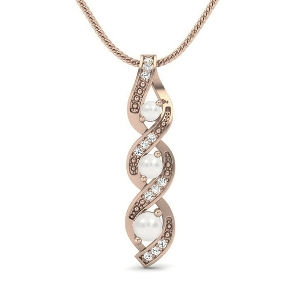 0.30 Cts Round Pearl Wrapped Three Stone 925 Sterling Silver Rose Vermeil Women Spiral Wedding Necklace