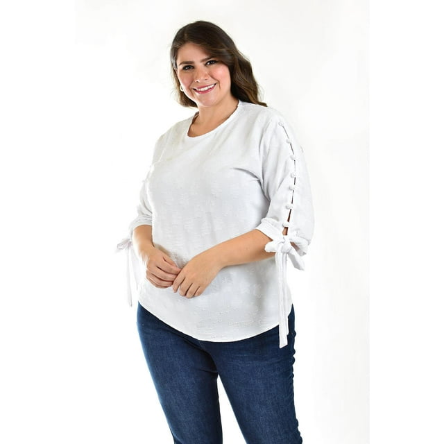 Blusa con Detalle de Perlas Roman Fashion Blanco Talla Extra 38