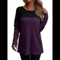 thumbnail image 1 of Camisetas de Punto Gofre para Mujer, Camisetas de Larga con Bloques de Color y Detalle de Botones, Túnicas Negro Púrpura S, 1 of 7