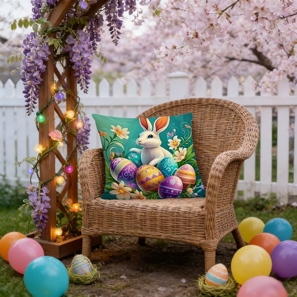 Decoraciones de Pascua Interior,17.7X17.7In Easter Bunny Print Pillowcase Decoración del hogar