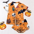 thumbnail image 2 of MEZZALL Halloween Kids With Ruffle Short Sleeve Lapel Tie Front Shirts Blouse Tops With Shorts For Girls Soft Comfort Pajama Sets For Nighttime Lounging 2 Piece Sleepwear, 2 of 7