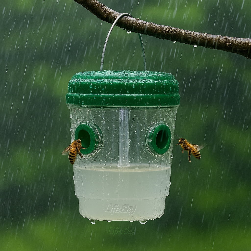 Lifesky Solar Powered Wasp Trap with LED Light – Waterproof Insect Catcher for Outdoor Use, Fruit Fly & Bug Trap for Garden, Orchard, Camping – Reusable & Eco-Friendly Design