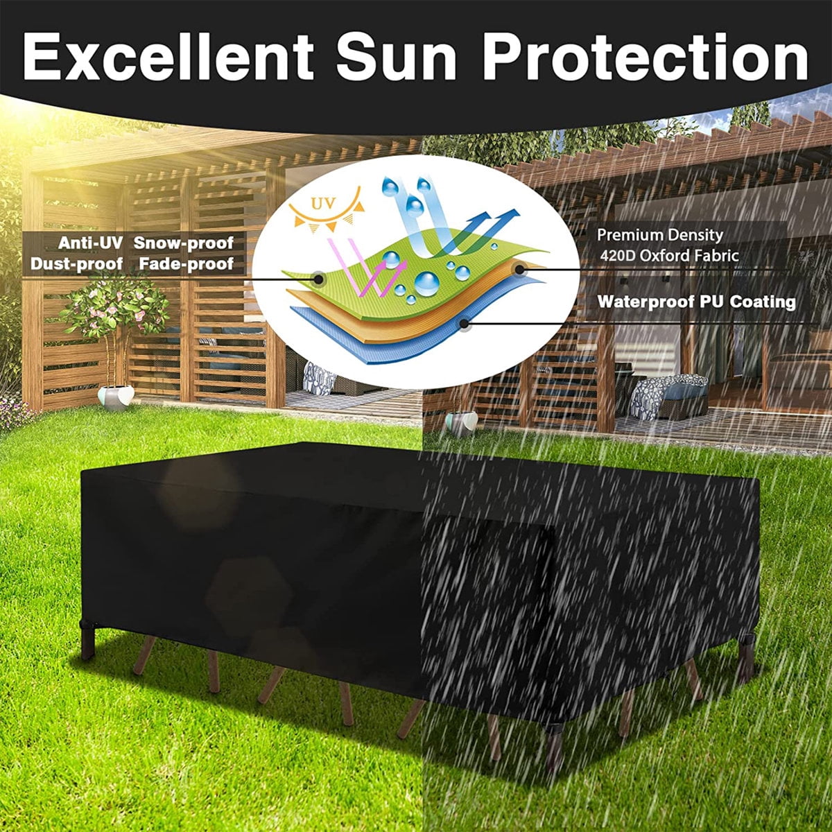 Premium Waterproof Outdoor Furniture Cover - Heavy Duty Patio Sectional Sofas Protector, Windproof & UV Resistant Patio Table Cover,98" L x 78" W x 32" H