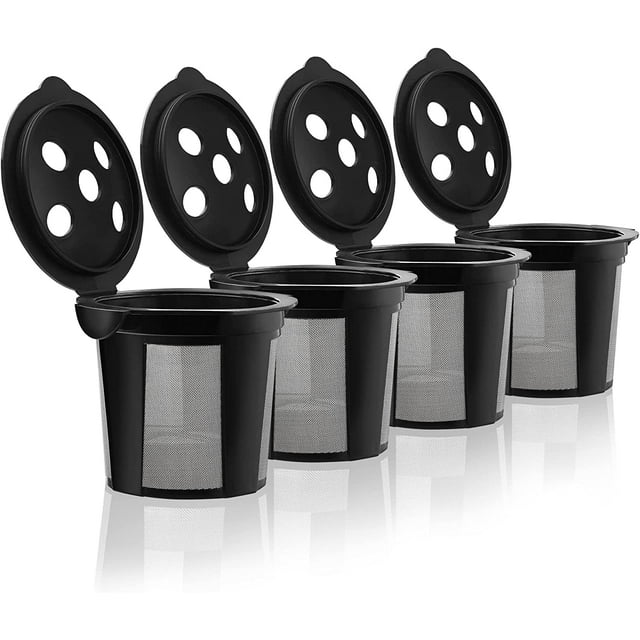 4 Reusable K Cups for Keurig K Supreme, K Supreme Plus, K Slim with Multistream Technology, K-Brew Chill, K-Duo Hot & Iced - 4 Black Refillable Kcups Coffee Filters for Keurig Coffee Makers