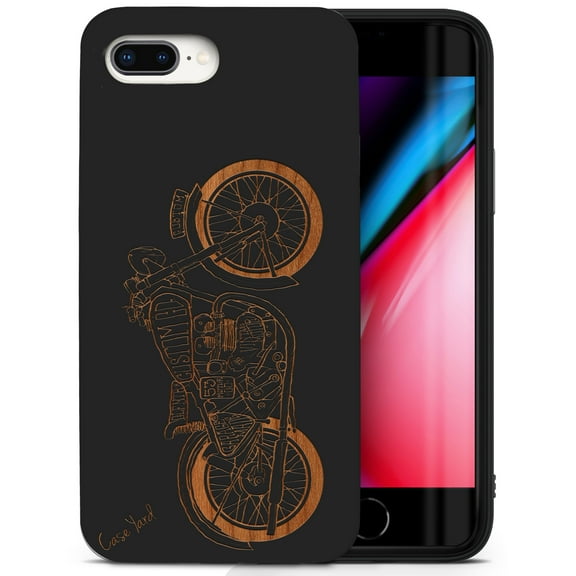 Case Yard Wooden Case for iPhone-8-Plus Soft TPU Silicone cover Slim Fit Shockproof Wood Protective Phone Cover for Girls Boys Men and Women Supports Wireless Charging Vintage Motorcycle Design