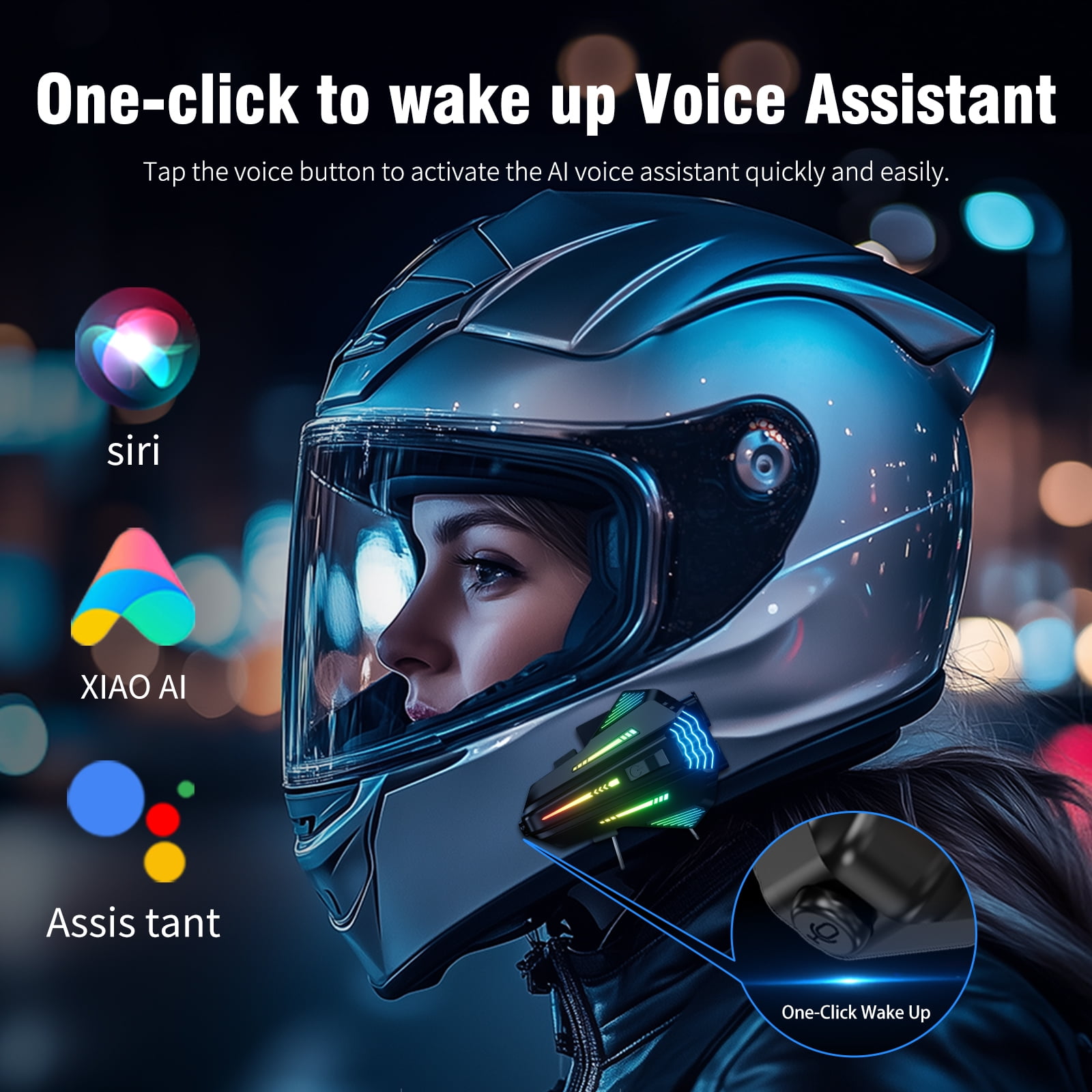 Motorcycle Helmet Bluetooth Speakers Headset, 2-Way Helmet Intercom System Headphone with 2 Type Mics, TF Card Slot, Hands-Free FM Music/Call, 1000mAh Battery, IPX6, Noise Cancellation