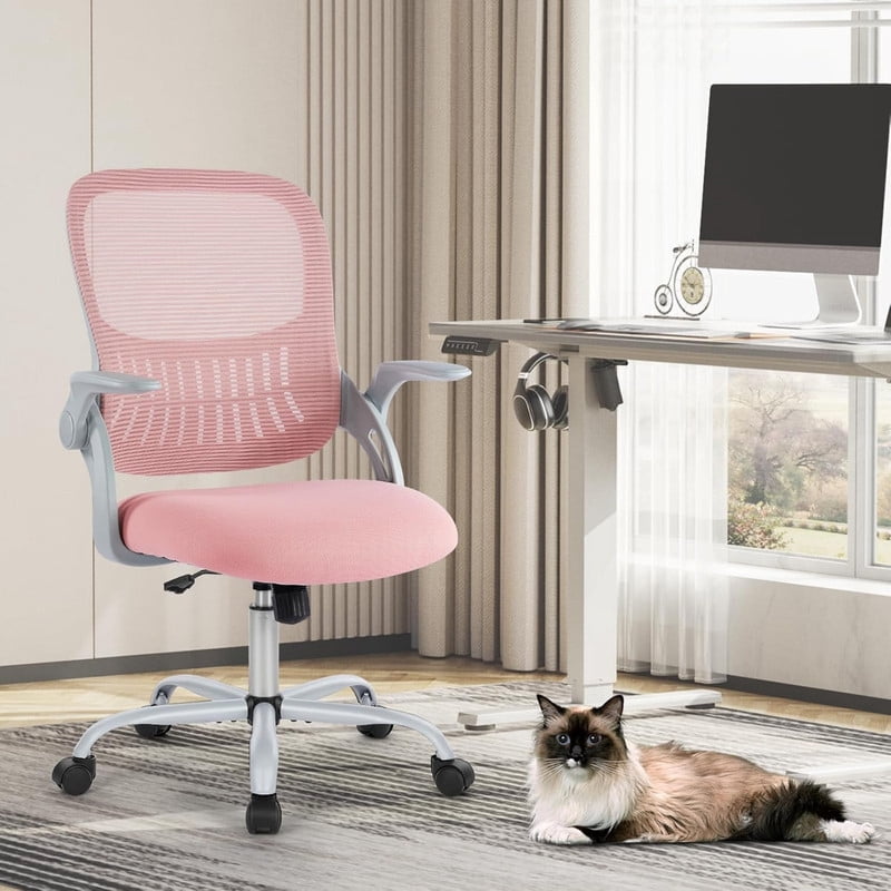 Kelno Ergonomic Office Chair Adjustable Height Draft Chair Rolling Swivel Desk Chair, Pink