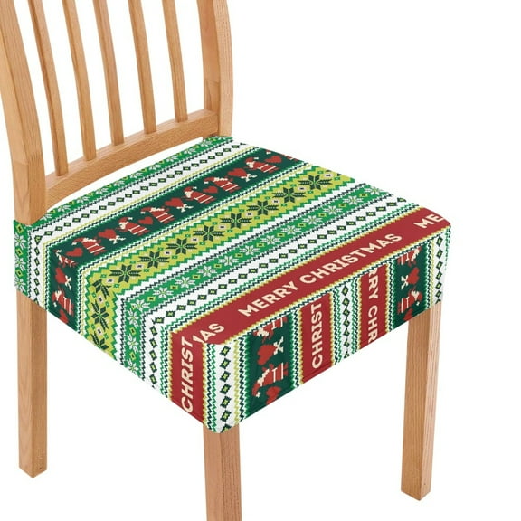 SEANATIVE Merry Christmas Chair Seat Covers Set of 2 Chair Covers for Dining Chairs Square Chair Slipcover Cover with Elastic Band Xmas Dining Stool Suitable Cover for Most Regular Chairs