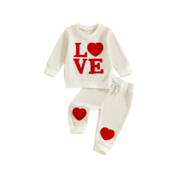 Infant Toddler Baby Girl Valentines Day Outfit Love Heart Sweatshirt Pant Sets Valentine's Gift Set