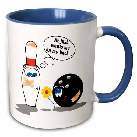 3dRose Funny Bowling Ball And Pin Just Wants Me On My Back Innuendo Sports Design - Two Tone Blue Mug,