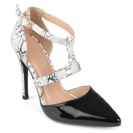 - Women's Faux Patent Leather Pointed Toe T-strap Heels
