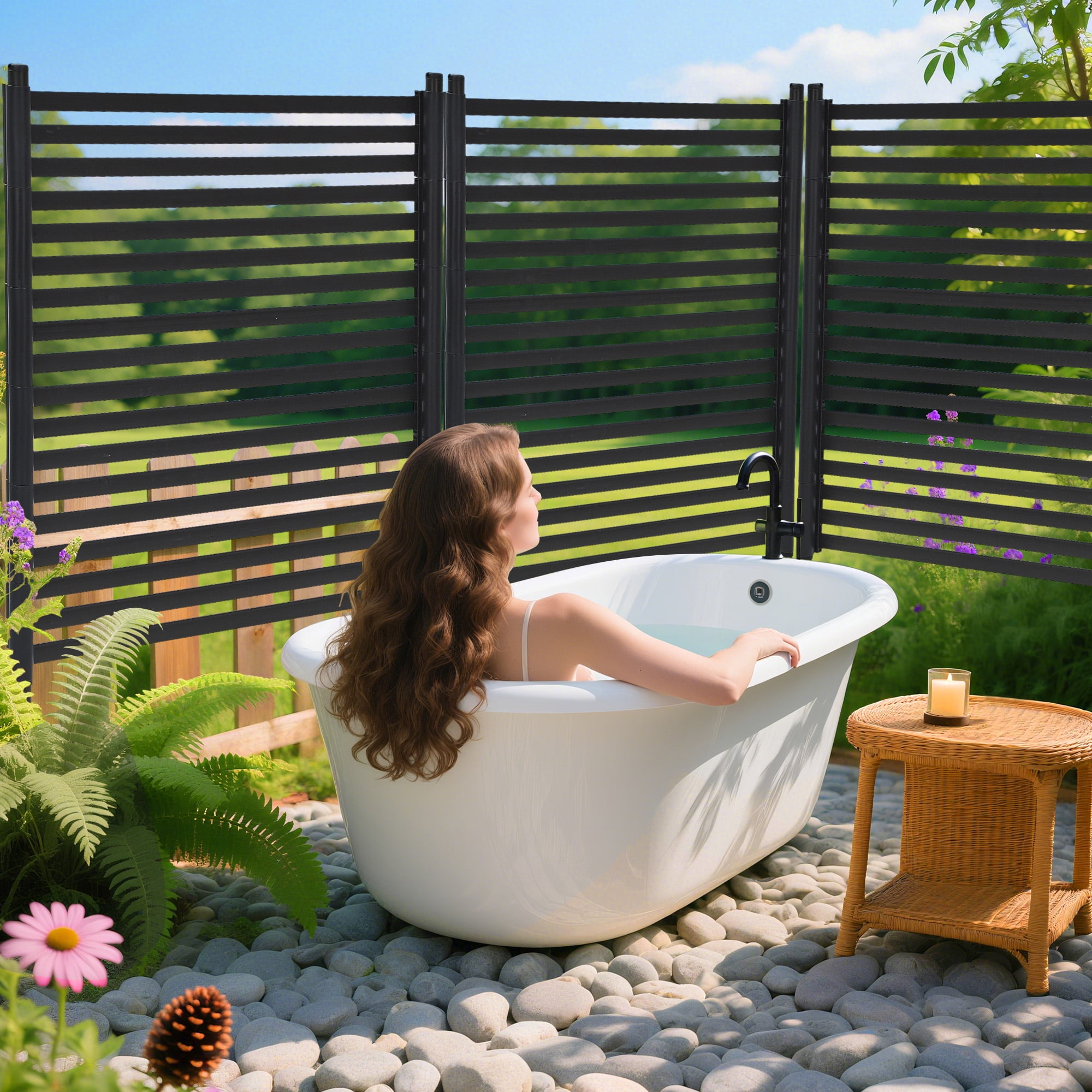 Kicctian Galvanized Steel & PE Outdoor Privacy Fence Panel – Decorative Garden Screen, Easy Assembly – Ideal for Patio, Backyard, Balcony – Size: 36×71”