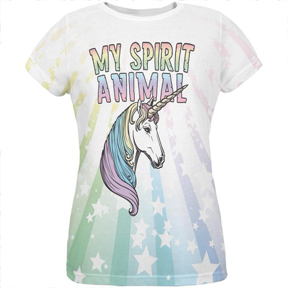 My Spirit Animal Unicorn Pastel Rainbow All Over Womens T Shirt Multi SM