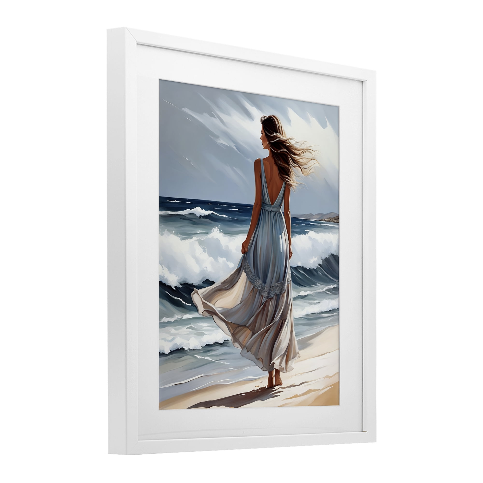 Stupell Industries Walk In The Waves White Framed Print Under Glass, design by Tabz Jones