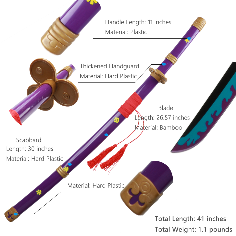 Elervino Bamboo Roronoa Zoro Sword with Belt Holder, 41 inches, Yama Enma/Wado Ichimonji/Kitetsu Sword, 3 in 1 - image 3 of 6