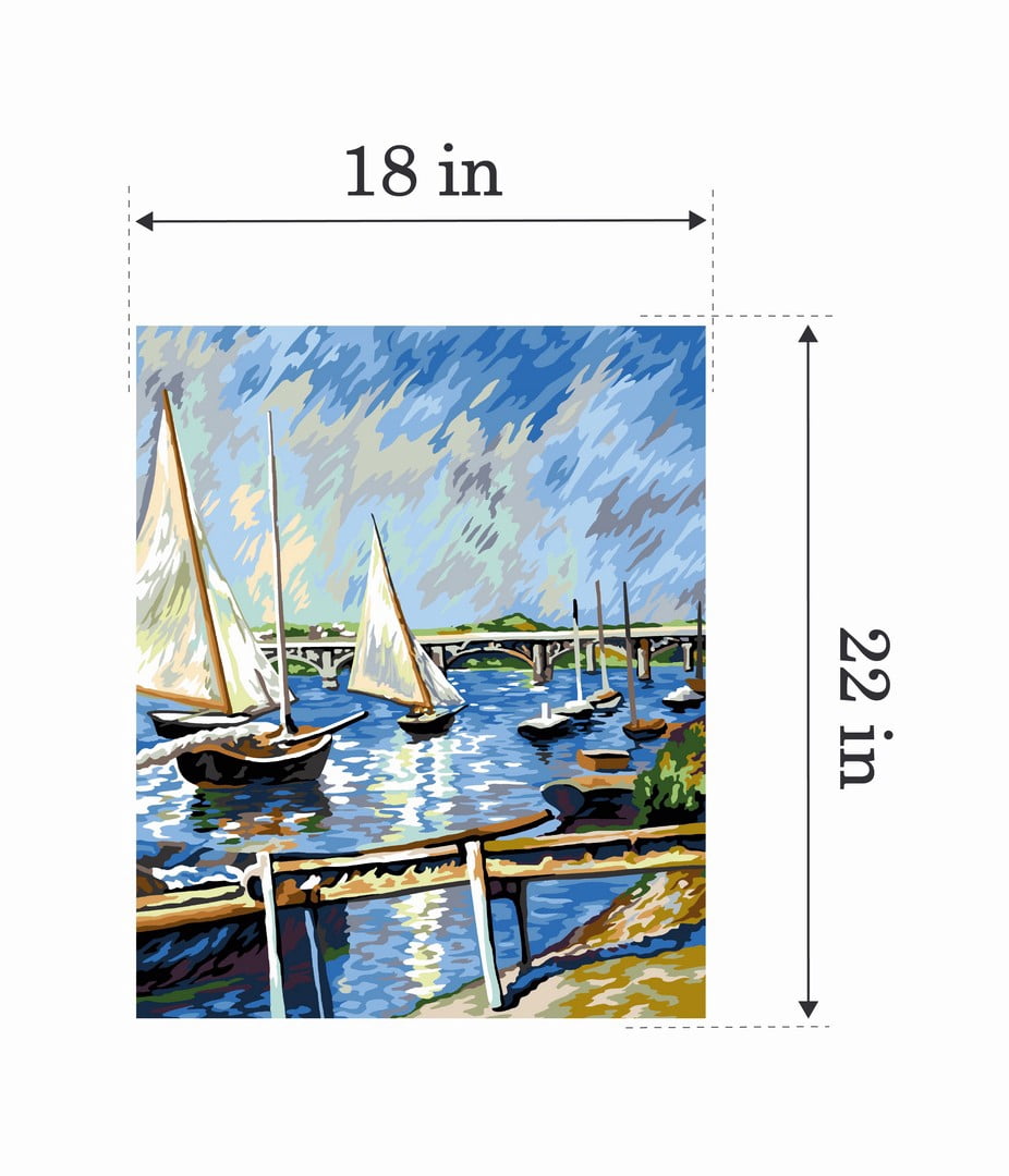 Needlepoint canvas for halfstitch without yarn Sailboats In Argenteuil MRC1345187 Margot de Paris Printed Tapestry Canvas