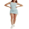 thumbnail image 1 of Robe T-Shirt d'Été pour Femmes Décontractée Moulante Froncée Taille Nouée Mini Robes avec Cordon de Serrage sur le Côté Robe de Club, 1 of 7